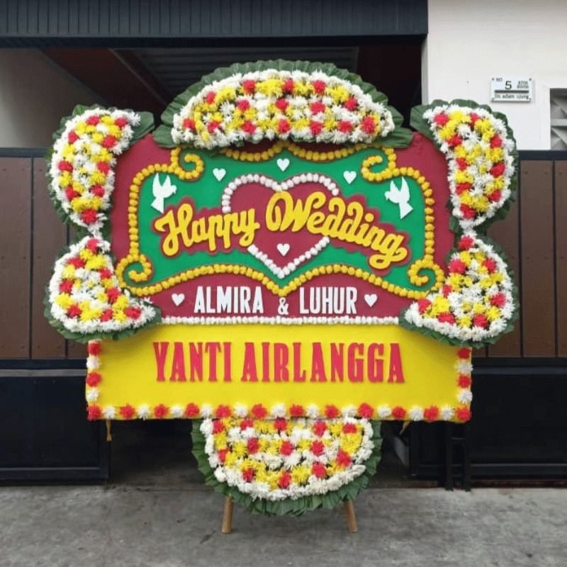 Bunga Papan Happy Wedding 1.5Jt ukuran 1.5x2 meter - Florist Jakarta same day delivery