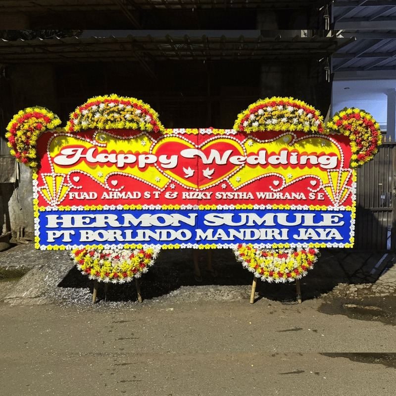 Bunga Papan Happy Wedding Gandeng 2Jt ukuran 1.2x4 meter - Florist Jakarta same day delivery
