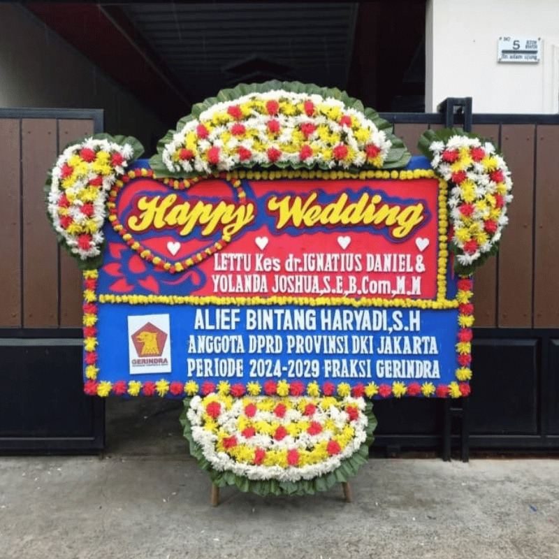 Bunga Papan Happy Wedding 750rb ukuran 1.2x2 meter - Florist Jakarta same day delivery
