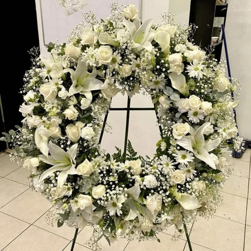 Krans Bulet Duka Cita 2Jt ukuran besar lily dan mawar - Florist Jakarta same day delivery
