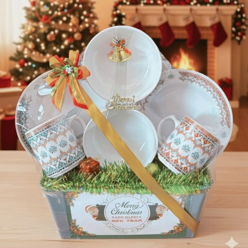 Parcel Natal Tea Set Gold — \"Merry Christmas & Happy New Year\"