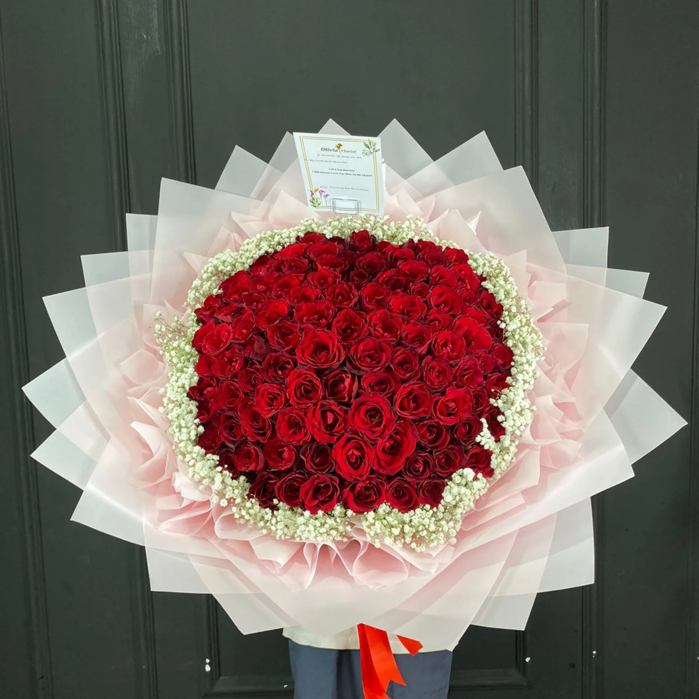 Buket Bulat Bunga Mawar Pink - Rangkaian Bunga Premium (Buket Bulat) dari Florist Jakarta, kode WF-BKB-C-01