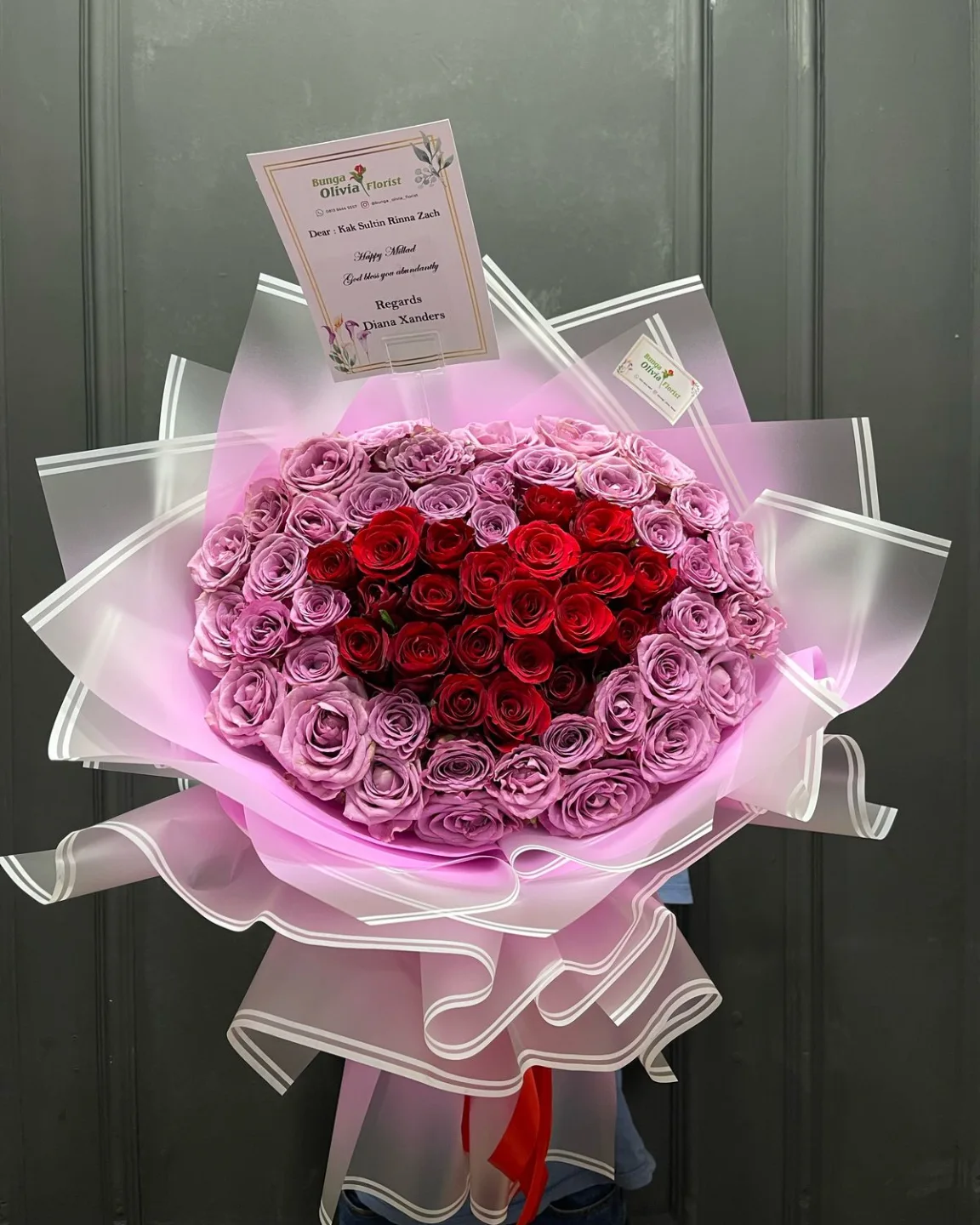 Buket Bulat Bunga Mix Warna Premium - Rangkaian Bunga Spesial - Buket Bulat Florist Jakarta kode WF-BKB-E-02