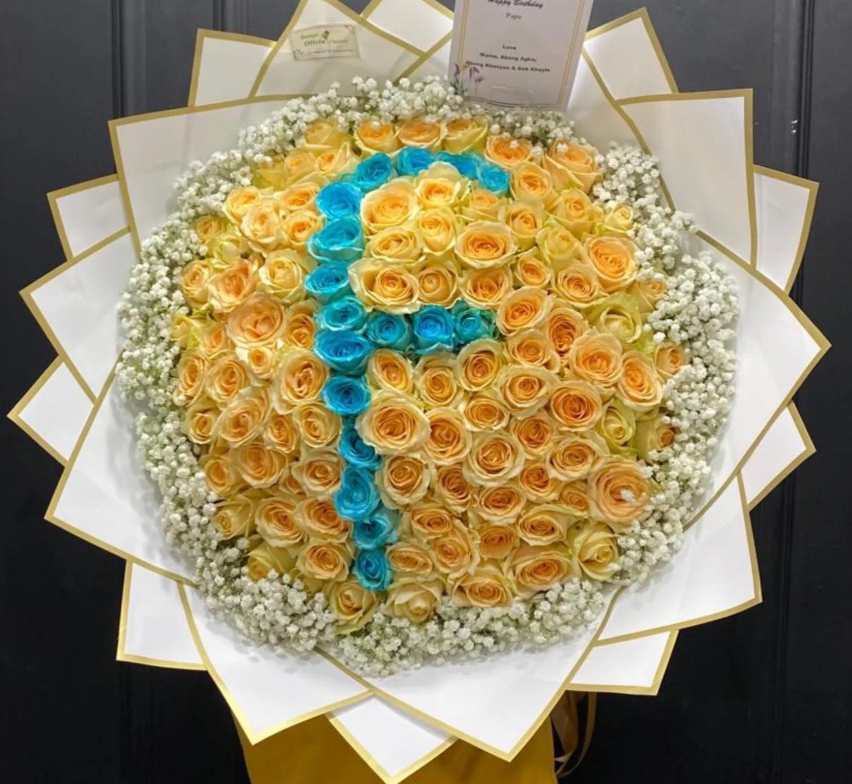 Buket Huruf Bunga Mix Warna - Buket Wisuda Premium - Buket Huruf Florist Jakarta kode WF-BKH-B-01