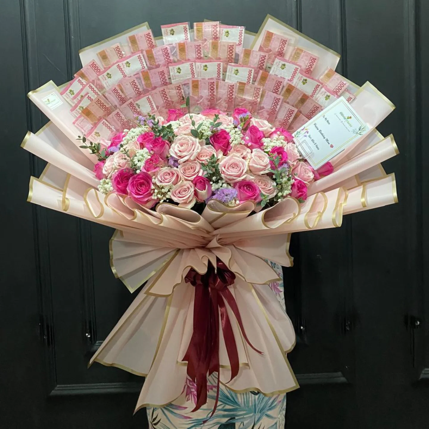 Buket Uang Bunga Mix Premium - Money Bouquet Mewah Hadiah - Buket Uang Florist Jakarta kode WF-BKU-B-01