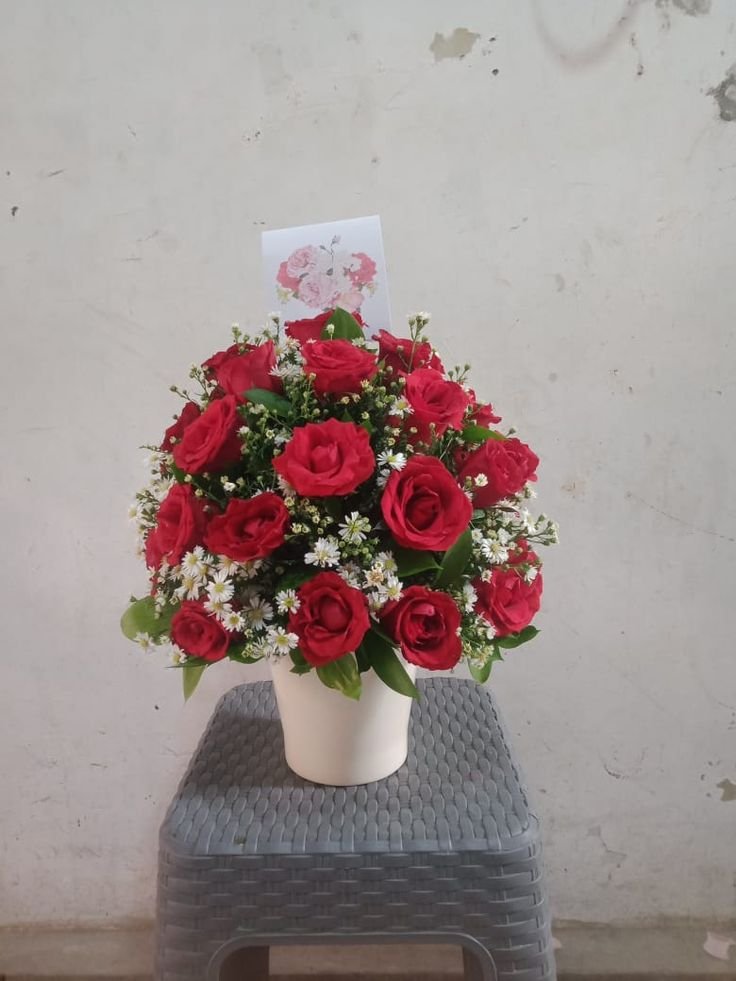 Florist Jakarta Bunga Meja: Bunga Meja Mawar Pink - Rangkaian Bunga Dekorasi Premium - kode WF-BM-F-06