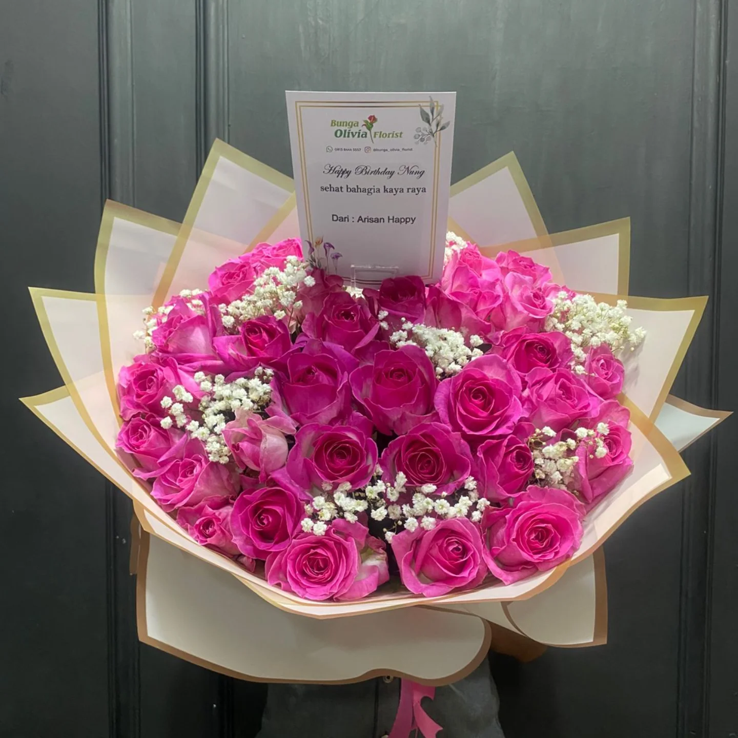 Buket Bunga Mawar Pink Premium - Hand Bouquet Romantis (Hand Bouquet) dari Florist Jakarta, kode WF-BK-B-01