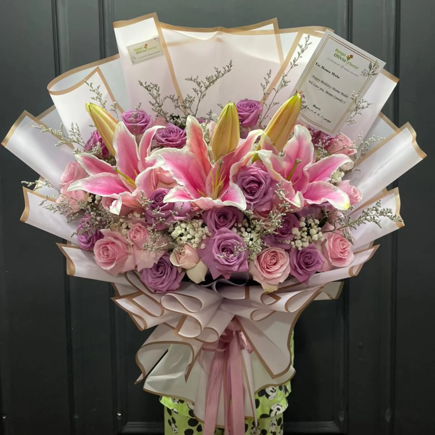 Florist Jakarta Hand Bouquet: Buket Bunga Lily Putih Elegan - Hand Bouquet Pernikahan - kode WF-BK-G-01