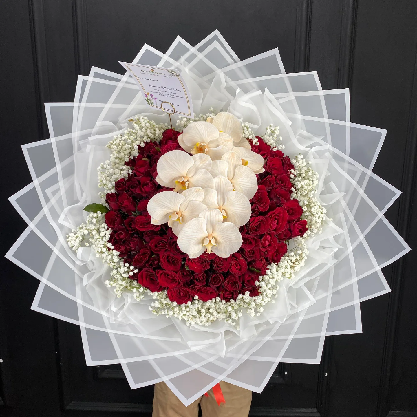 Buket Bunga Mawar Merah Mewah - Hand Bouquet Romantis - Hand Bouquet Florist Jakarta kode WF-BK-G-02