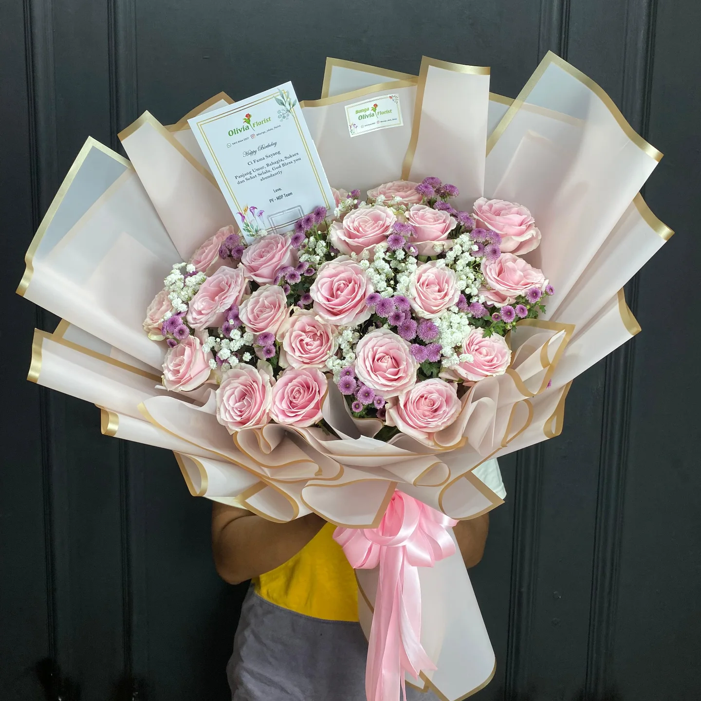 Buket Bunga Mix Warna Pastel - Hand Bouquet Elegan - Hand Bouquet Florist Jakarta kode WF-BK-B-02