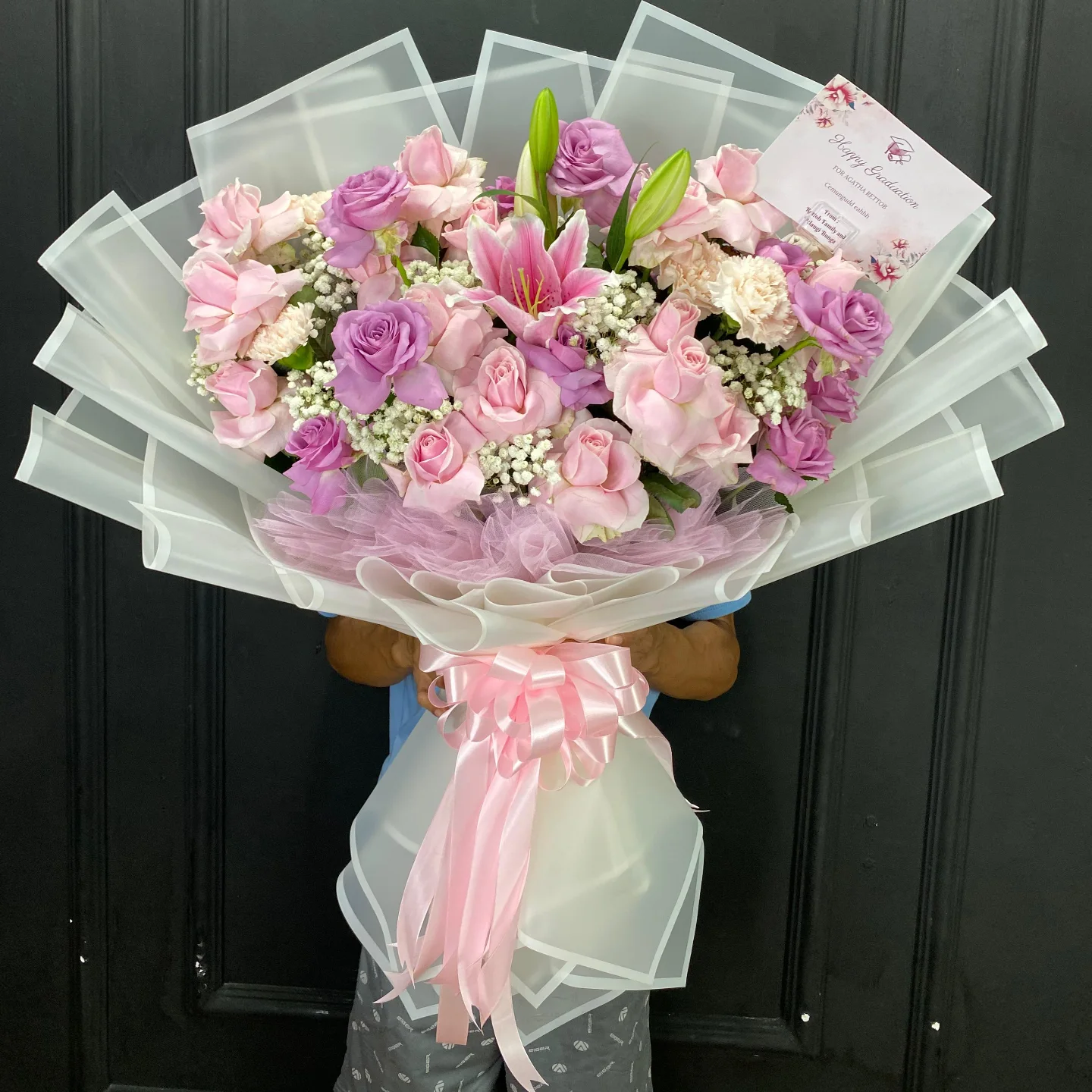 Buket Bunga Mawar Merah Muda - Hand Bouquet Romantic - Hand Bouquet Florist Jakarta kode WF-BK-F-02
