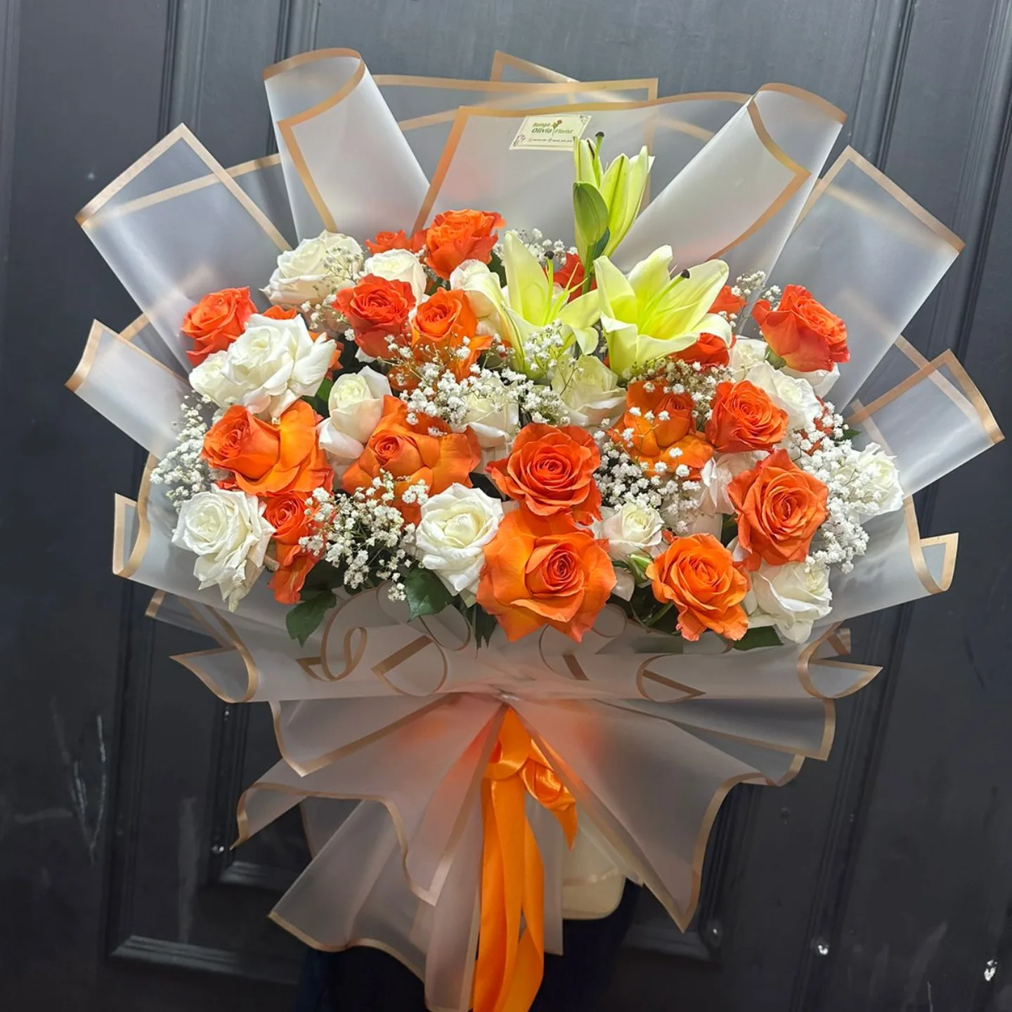 Buket Bunga Putih Minimalis - Hand Bouquet Modern - Hand Bouquet Florist Jakarta kode WF-BK-D-05