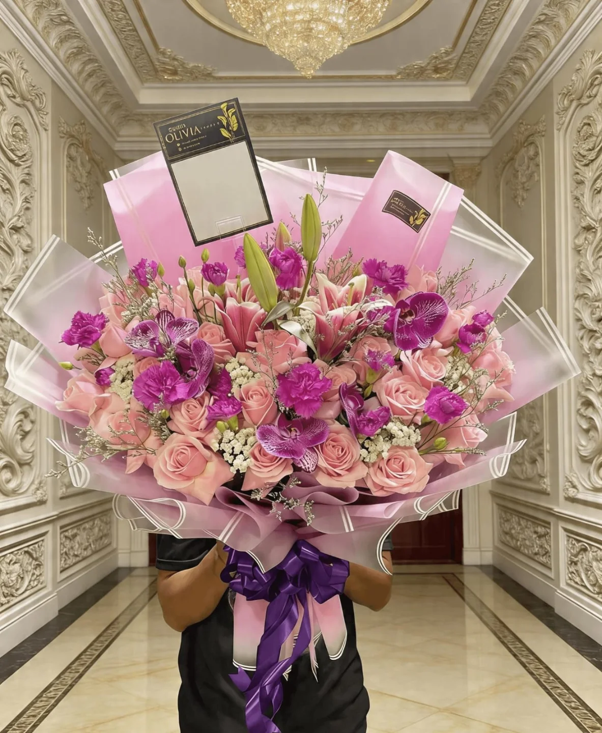 Buket Bunga Mawar Pink Besar - Hand Bouquet Cantik - Hand Bouquet Florist Jakarta kode WF-BK-F-04