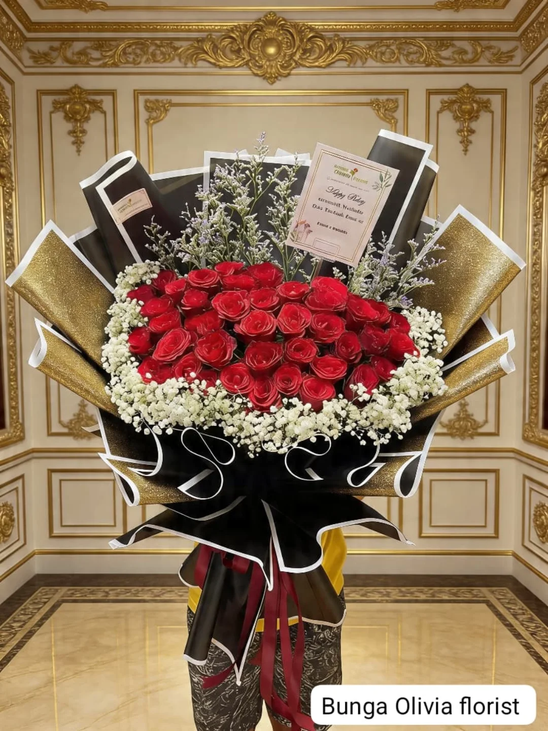 Florist Jakarta Hand Bouquet: Buket Bunga Mawar Merah Besar Mewah - Hand Bouquet Premium - kode WF-BK-J-01