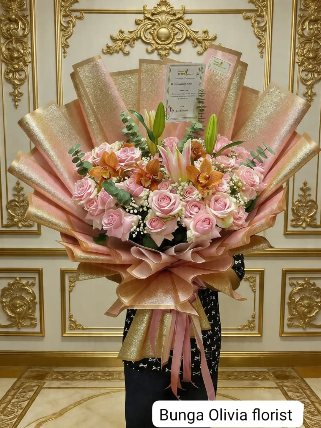 Buket Bunga Mawar Pink Besar Mewah - Hand Bouquet Premium (Hand Bouquet) dari Florist Jakarta, kode WF-BK-J-02