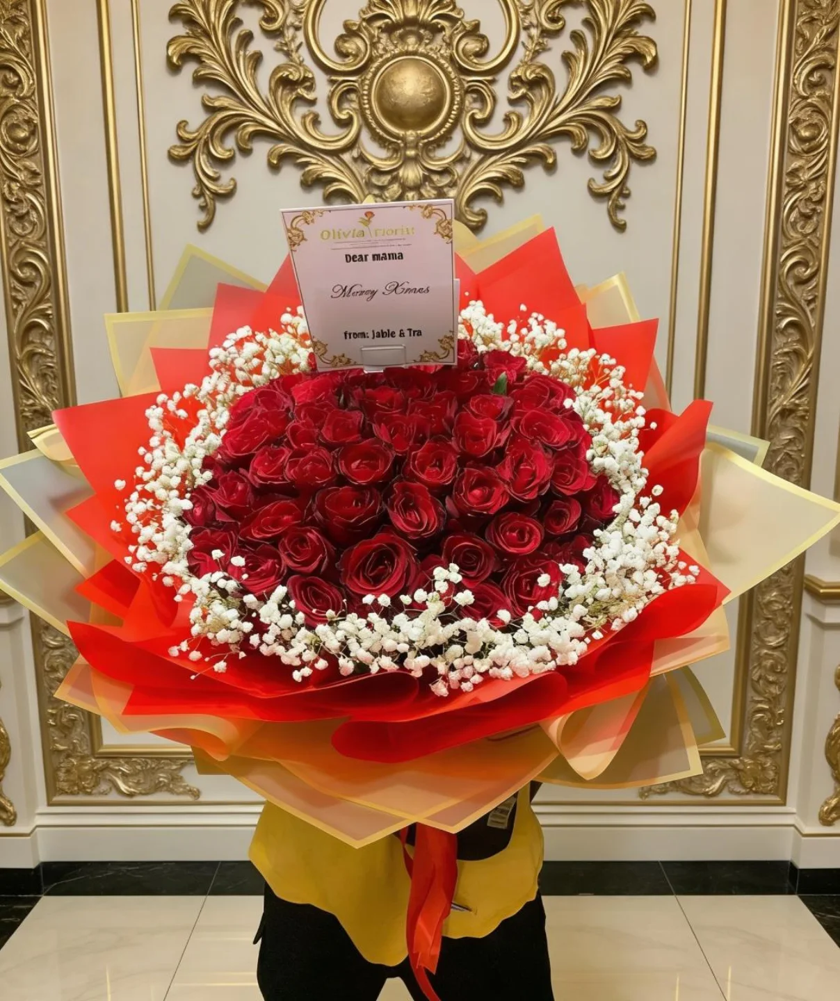 Florist Jakarta Hand Bouquet: Buket Bunga Mawar Jumbo Premium - Hand Bouquet Mewah - kode WF-BK-H-01
