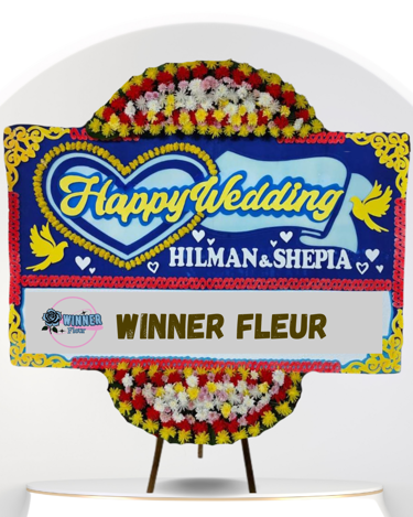 Bunga Papan Pernikahan Mawar - Papan Bunga Happy Wedding - Papan Bunga Florist Jakarta kode WF-BP-B-03