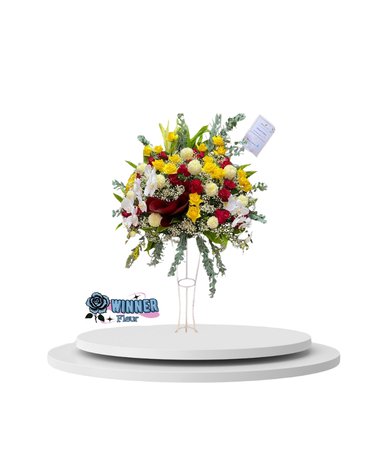 Florist Jakarta Standing Flower: Standing Flower Bunga Warna-Warni - Rangkaian Bunga Jumbo - kode WF-SF-L-03